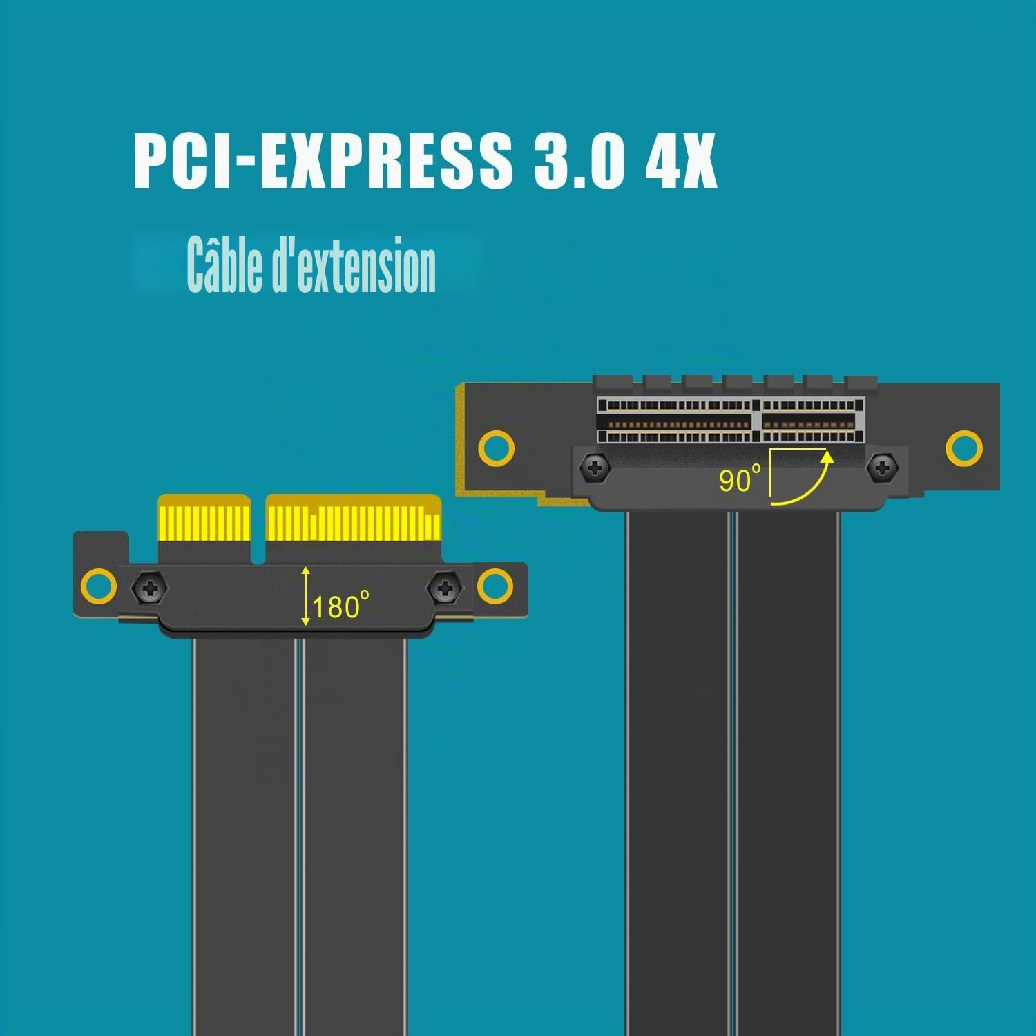 GLOTRENDS 600mm PCIe 3.0 X4 Riser Cable pour M.2, WiFi, Firewire, USB, cartes son, etc.