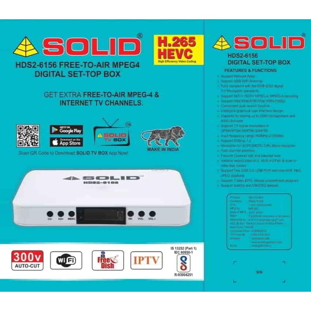 Eboxi Solid HDS2-6156 H.265/HEVC DVB-S2 FullHD FTA Set Top Box DTH - New