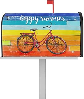 Mailbox Cover Magnetic Summer Bicycle Rainbow Plank Mailbox Covers Standard Size 21x18in,Mailbox Covers Wrap Post Letter Box Cover for Garden Yard Outdoor Decor Retro Graffiti Gradient Art