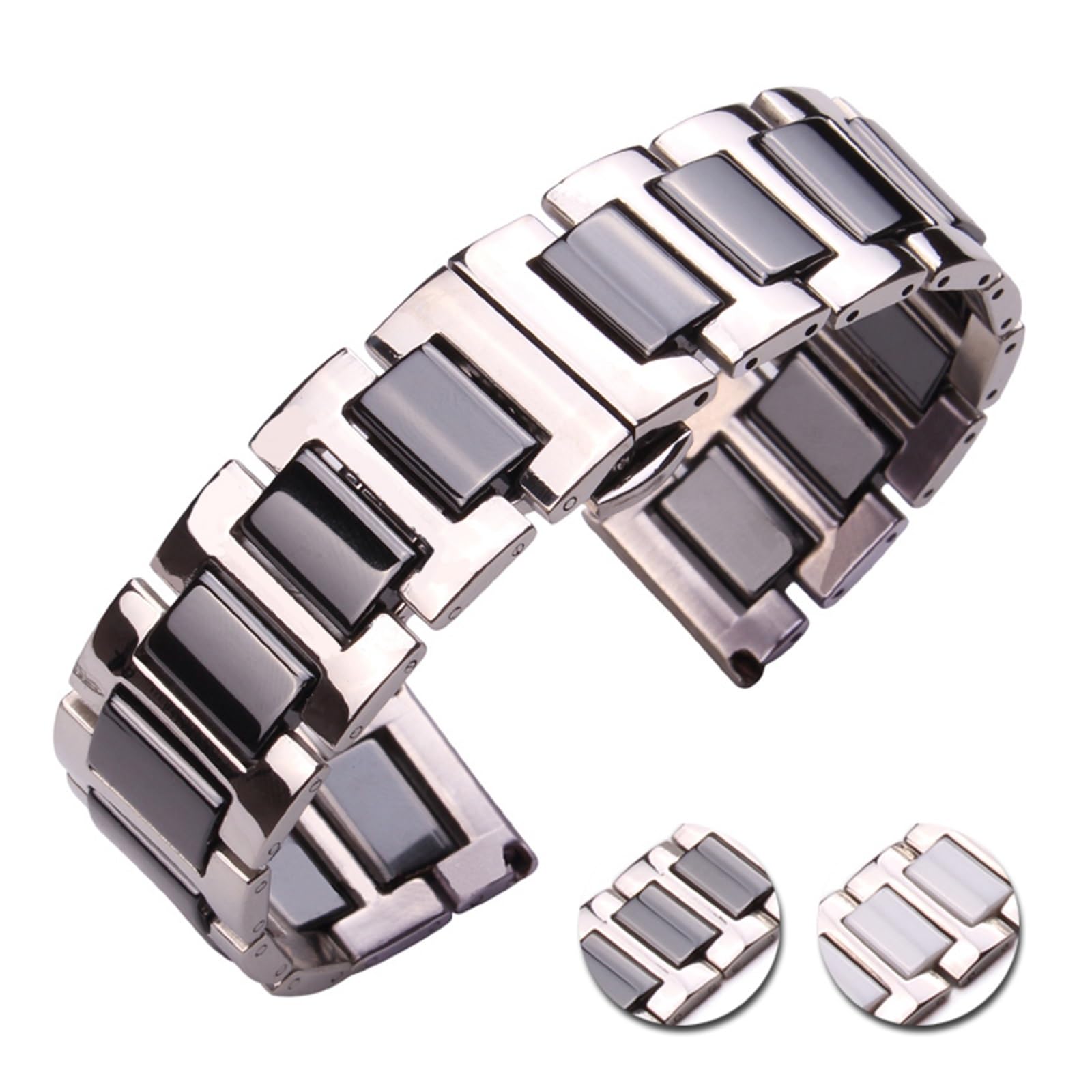 SiChouwz Bracciale In Ceramica In Acciaio Inossidabile Cinturino In Metallo Solido Bianco Nero