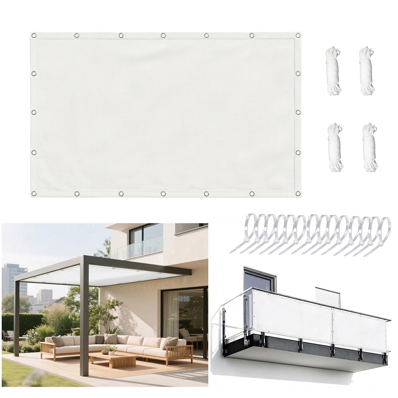 AJALGZ Sun Shade Sail 1.4x1.5m Waterproof, 98 UV Block Patio Sunshade Sunscreen Awning Canopy for Outdoor Garden Patio Yard Party with Free Rope, Square&Rectangle, White