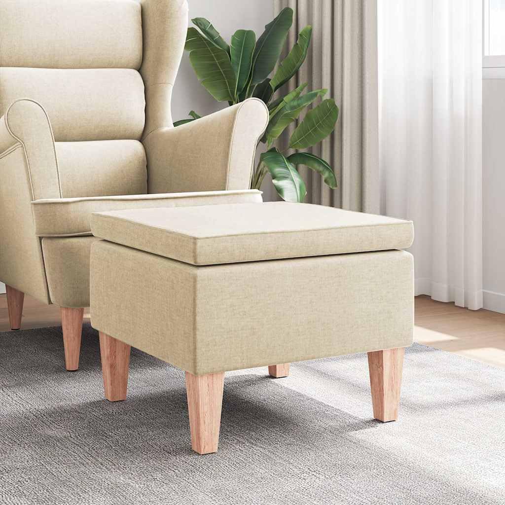 vidaXL Hocker, Fußhocker mit Holzbeinen, Polsterhocker Fußbank für Wohnzimmer Schlafzimmer Flur, Fußschemel Fußstütze Sitzhocker, Creme Stoff