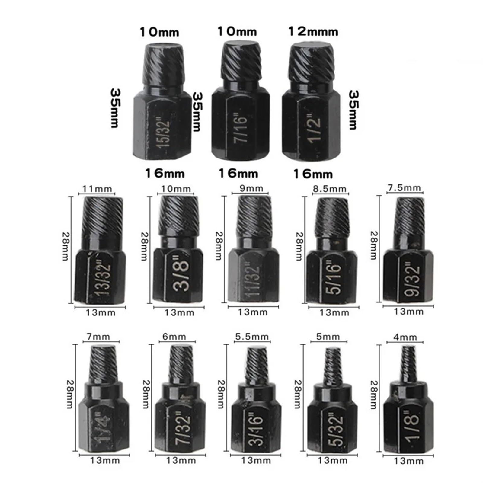 Kit d'extraction de vis 13 pièces en Acier allié pour vis endommagées, Jeu de forets métalliques faciles à Retirer, extracteur de vis Multi-cannelures