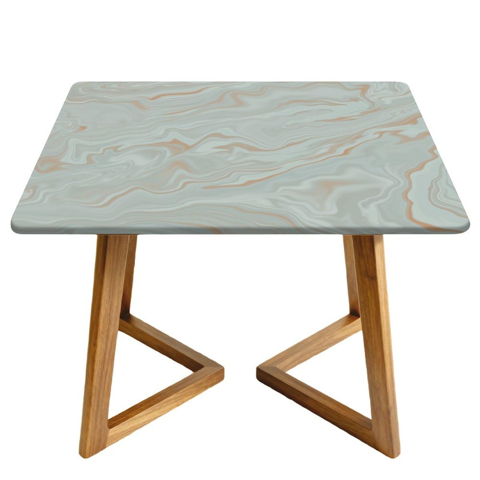 Morbuy Waterproof Oxford Cloth Tablecloth Cover, Elastic Square Fitted Tables for Kitchen/Garden, 3D Marble Print Stain-Resistant Table Cover (Light Green,110x110cm)