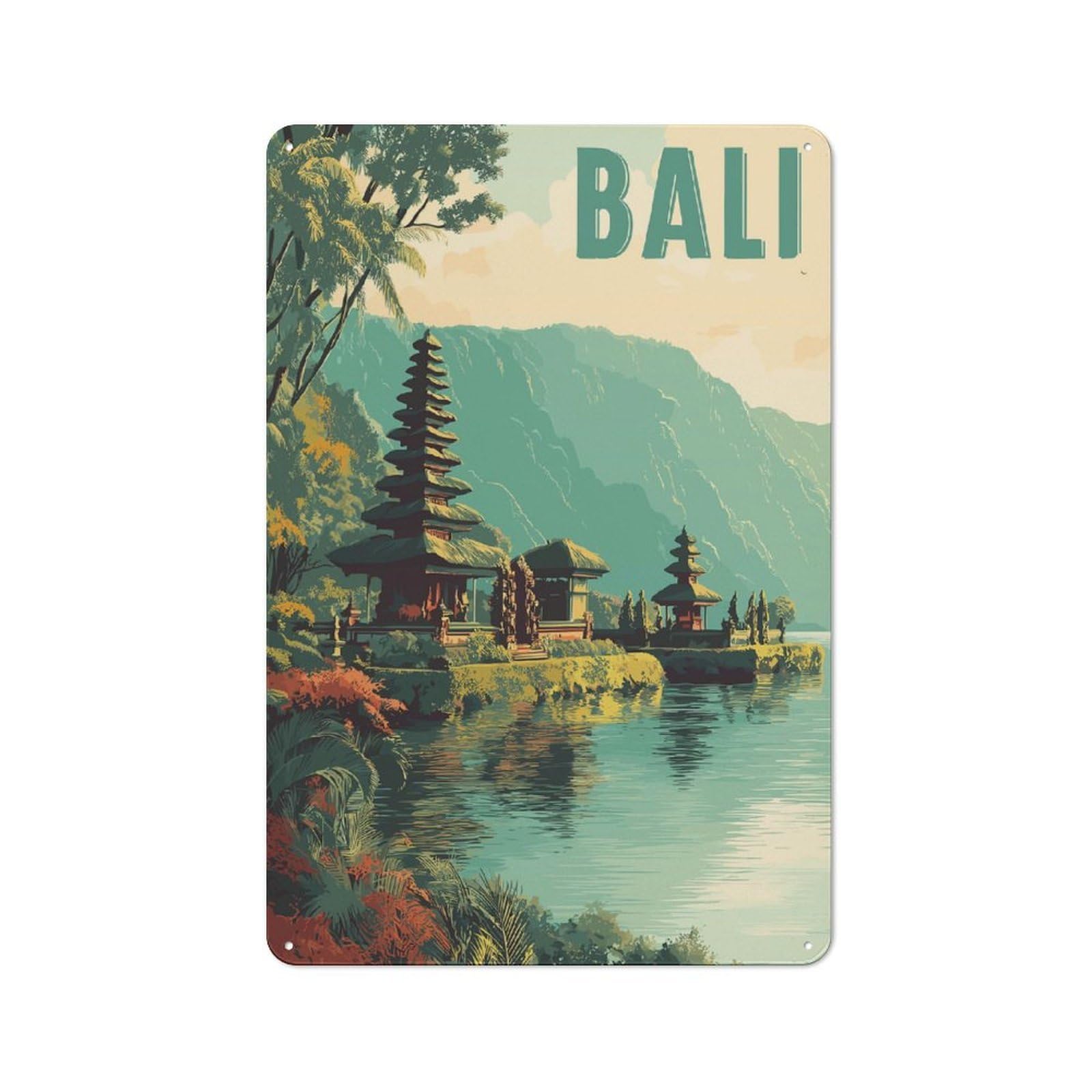 Junmoney Style Retro- Metal Sign 30X20cm Featuring Bali Travel (8) For Garage Wall, For Vintage Wall Decor Fans, For Metal Sign Collectors