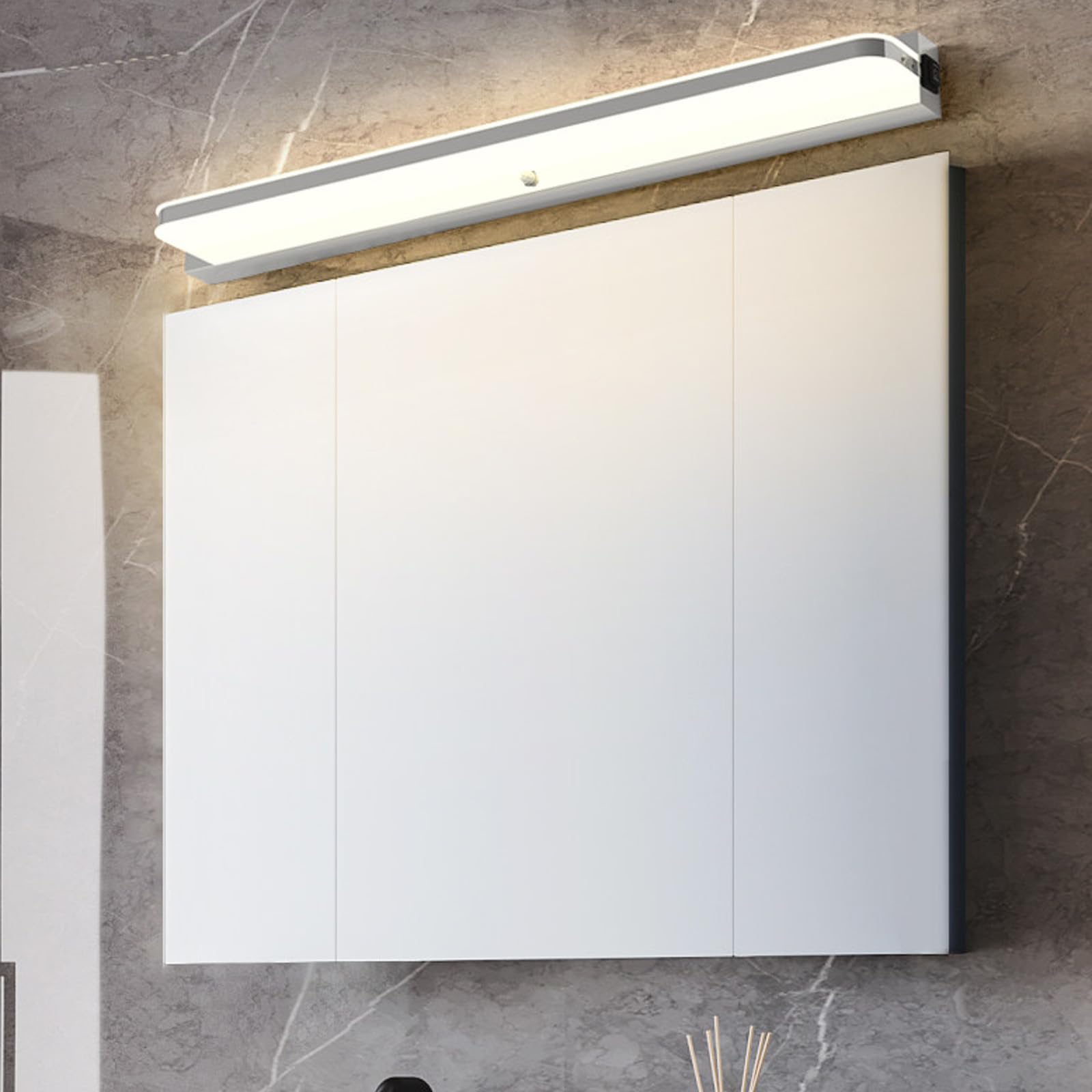 LED Wandlampe mit Bewegungsmelder Wandleuchte mit Schalter Wandbeleuchtung Wasserdicht Wandleuchten Modern Wand Edelstahl für Spiegelleuchte Badleuchte Dartscheibe (Silbrig-Neutrales Licht,52cm)