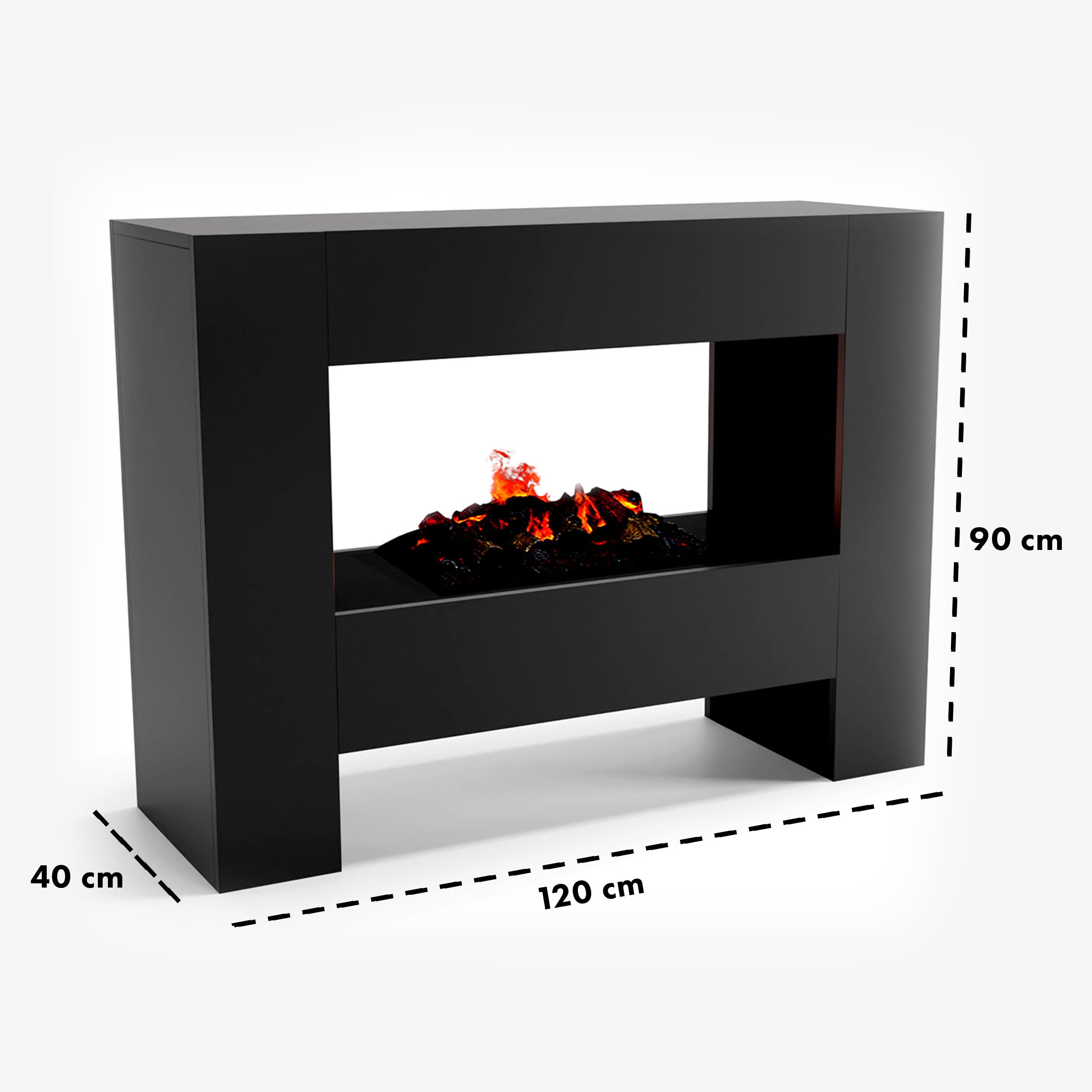 GLOW FIRE Caminetto a vapore acqueo FALLADA - Caminetto elettrico con fiamme 3D LED realistiche, effetto crepitio, telecomando, 120x90x40 cm - Opti-Myst 500 con decoro in legno, Nero