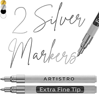 2 Silver Acrylic Paint Markers - 0.7mm Extra Fine-Tip Metallic Paint Pens - Perfect for Crafting, Art Projects, & More