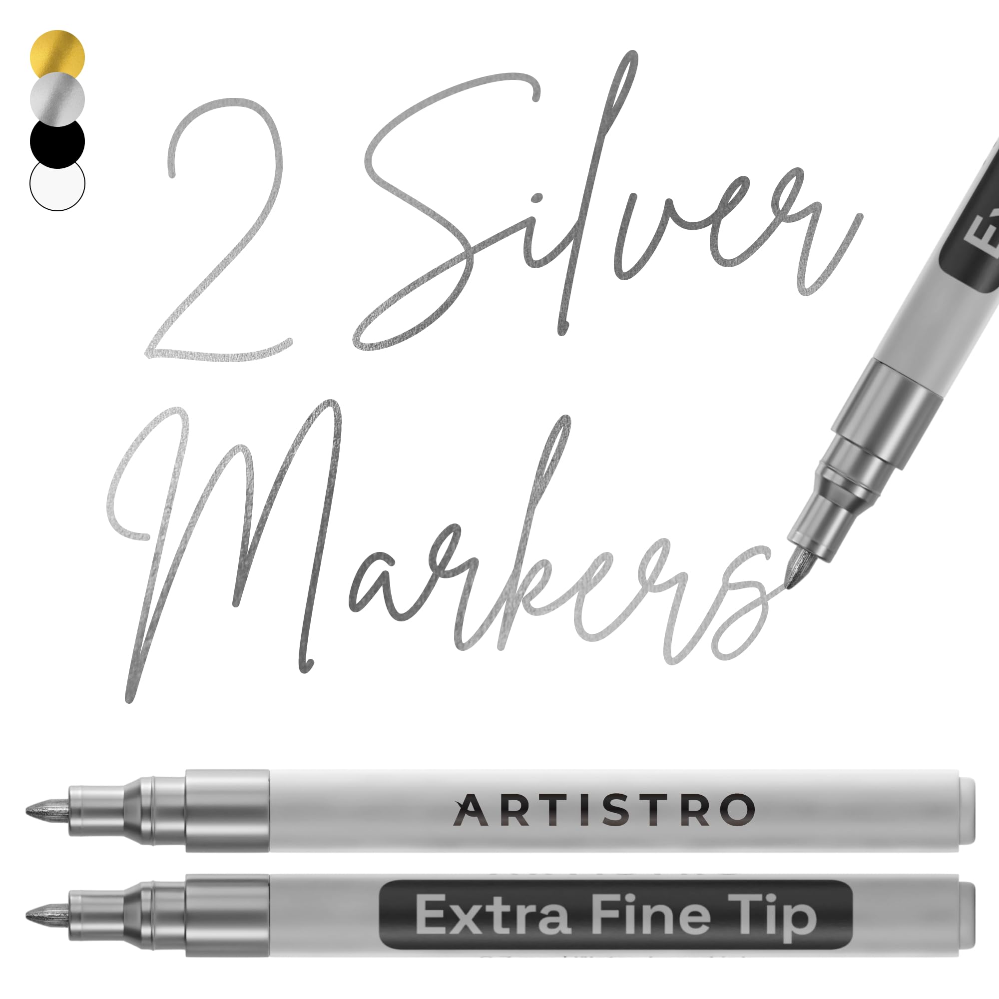 ARTISTRO Silver Acrylic Paint Markers - 0.7mm Extra Fine-Tip - Set of 2