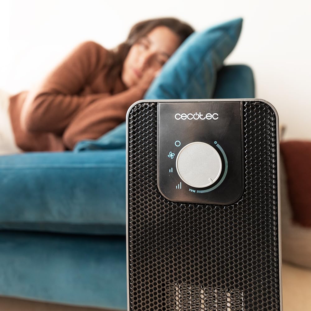 Cecotec Calefactor Cerámico de Pie ReadyWarm 2000 Max Ceramic Rotate, 2000 W, Oscilación, 3 Modos de Funcionamiento y Termostato Regulable