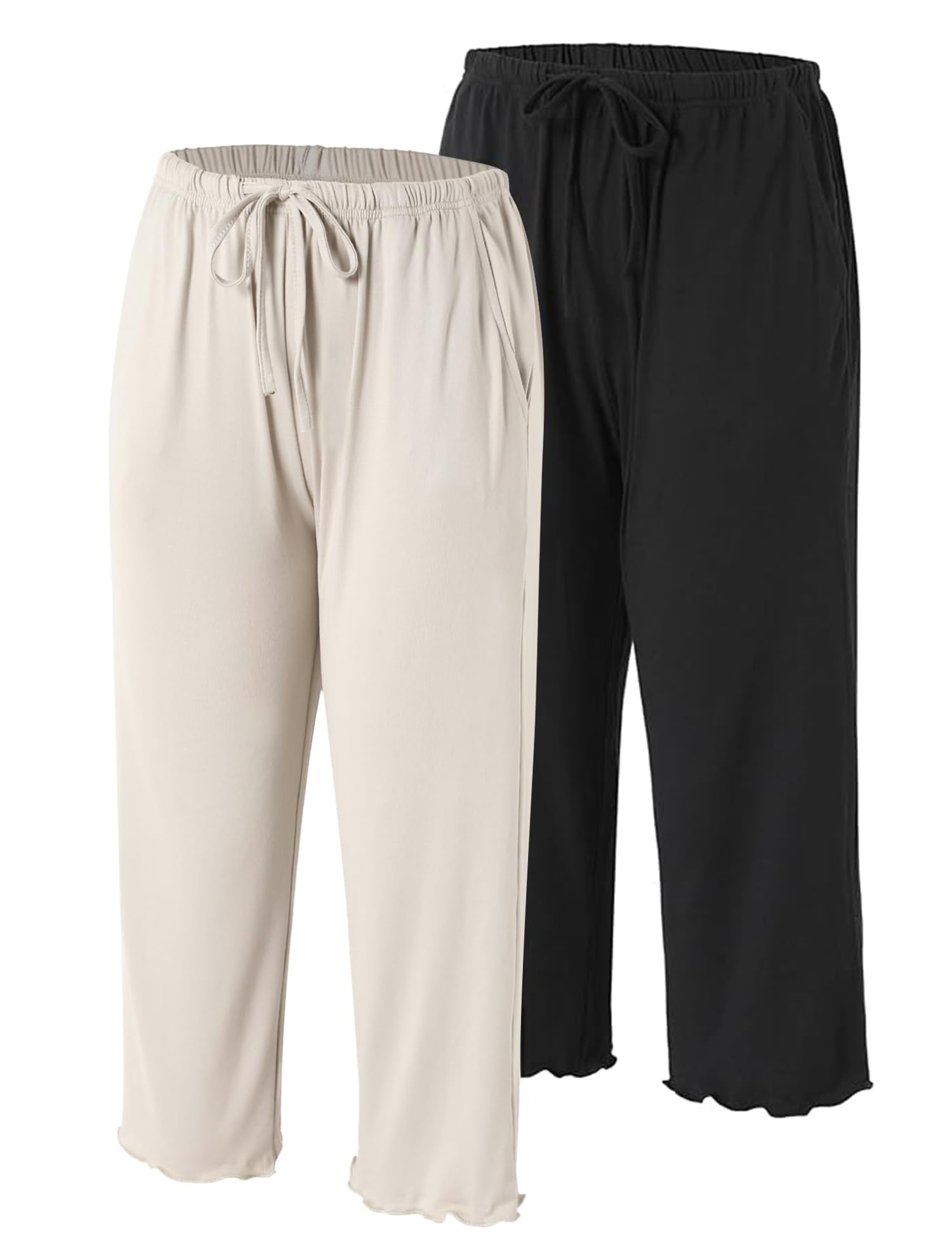 ENJOYNIGHT 2 Pack Women's Capri Pajama Pants Lounge Sleep Bottom with Pockets