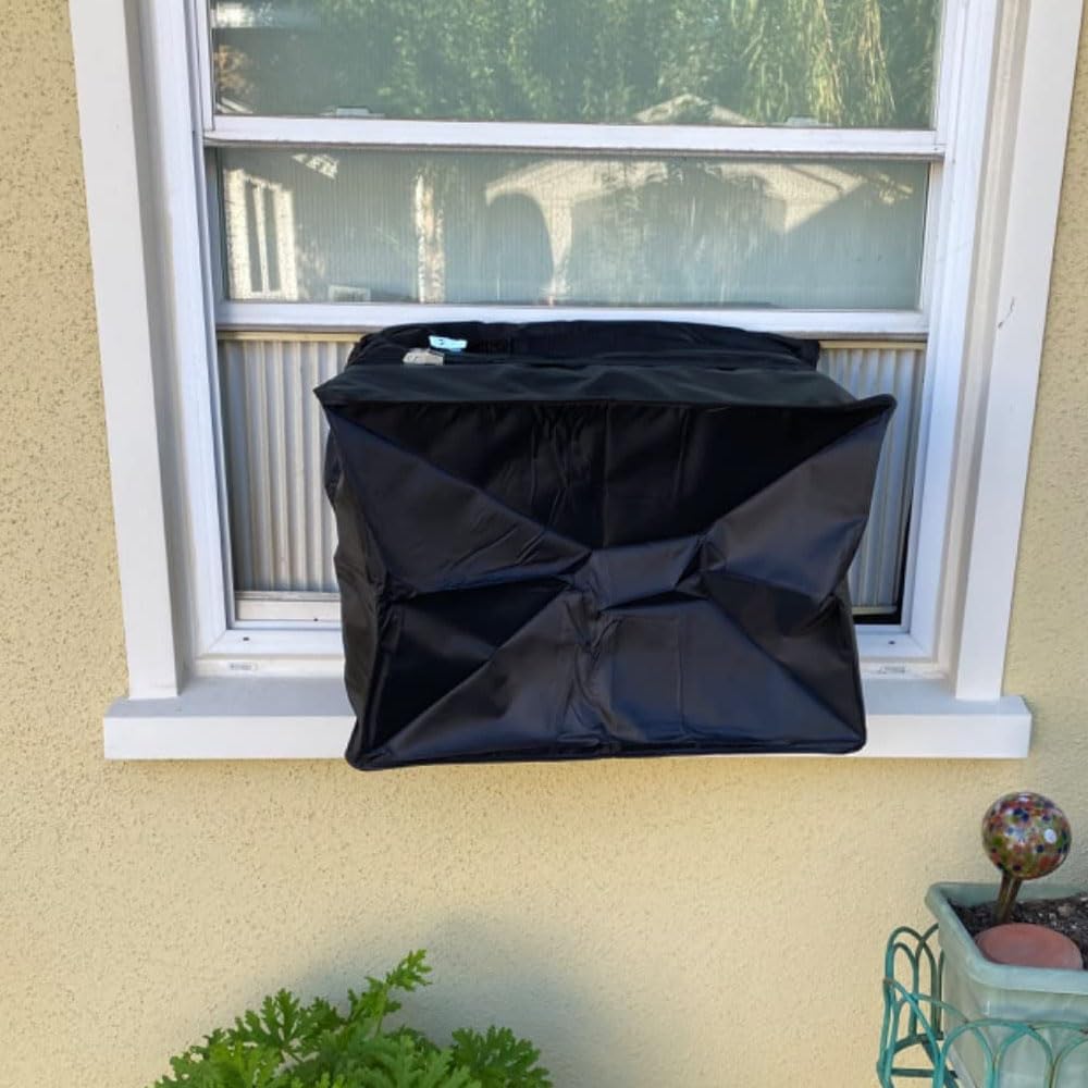 Klimaanlagen Abdeckung Außen 70x47x57cm, Winterfeste Schutzhülle mit Alu-Beschichtung, Thermo Isolierung gegen Schnee, Regen & Kälte, Heavy Duty Abdeckhaube Schwarz