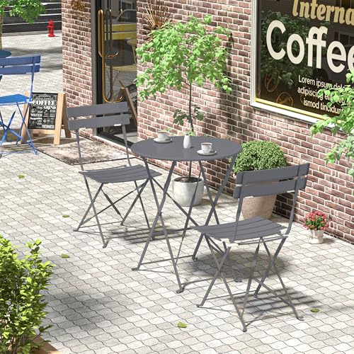 Ensemble bistrot pliable gris et résistant aux intempéries - 8