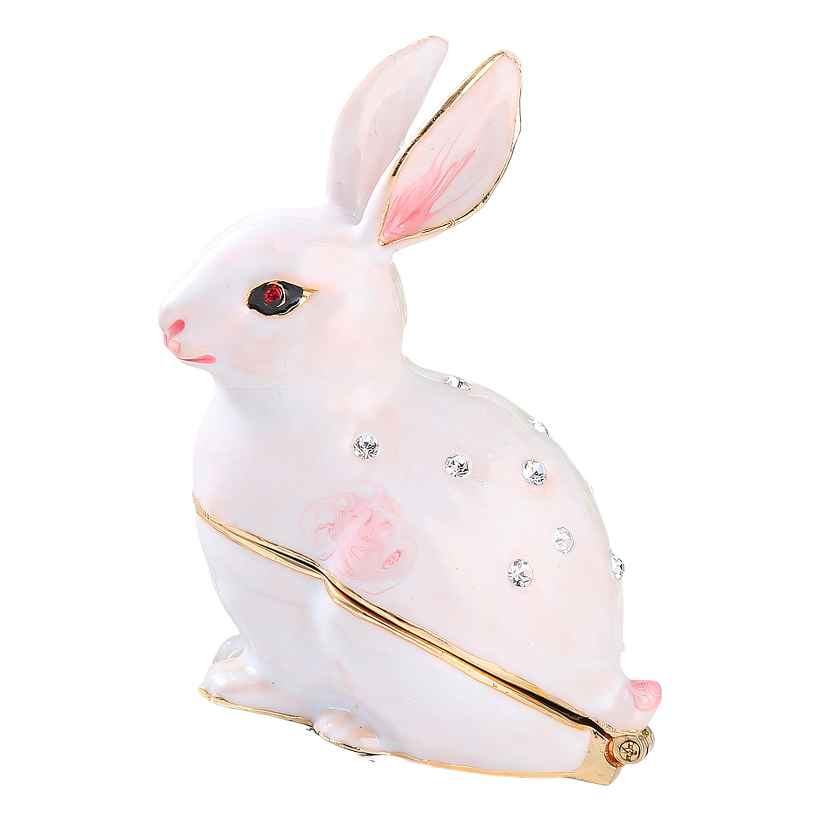 uikios Delicate Alloy Rabbits Figurine with Hide Jewelry Compartment Stylish Display Case for Dresser or Shelf Metal Jewelry Holder
