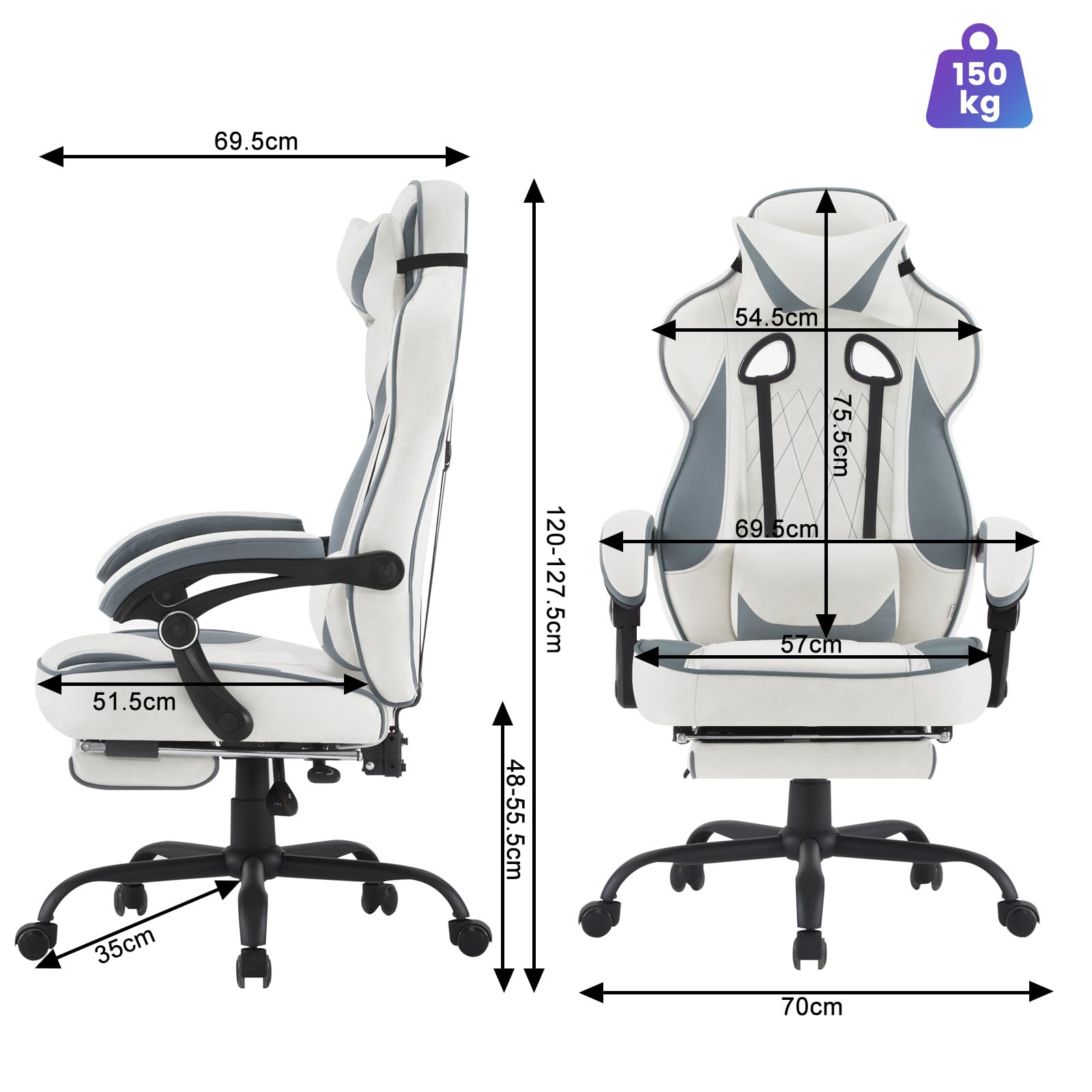 WOLTU Silla Gaming en Tela Transpirable,Ergonómica Silla Gamer,Azul+Blanco | con Reposapiés, Sillón Giratorio Videojuegos, Silla Oficina con Asiento Ancho y Cómodo para Personas Grandes