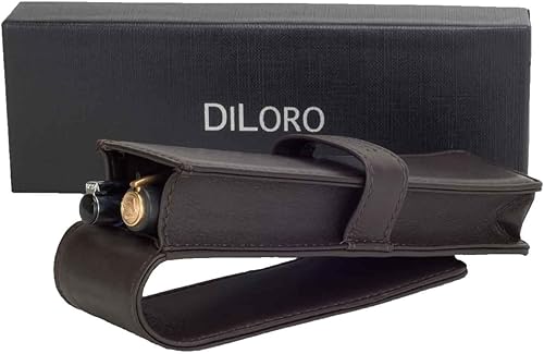 Miniatura 6 de Estuche doble de cuero para lápices para dos bolígrafos y lápices estilográficos (marrón oscuro)