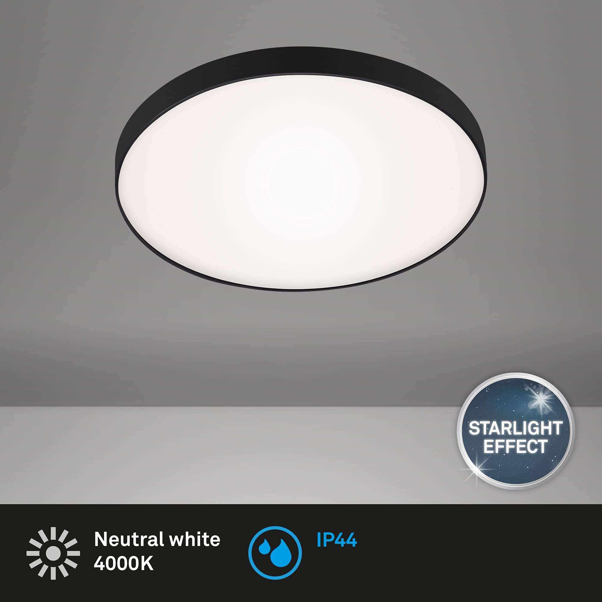 Briloner Leuchten - Plafonnier LED, lampe de salle de bain, IP44, 13 watts, 1.200 lumens, 4.000 kelvins, blanc-noir, 28,5cm 3351-015