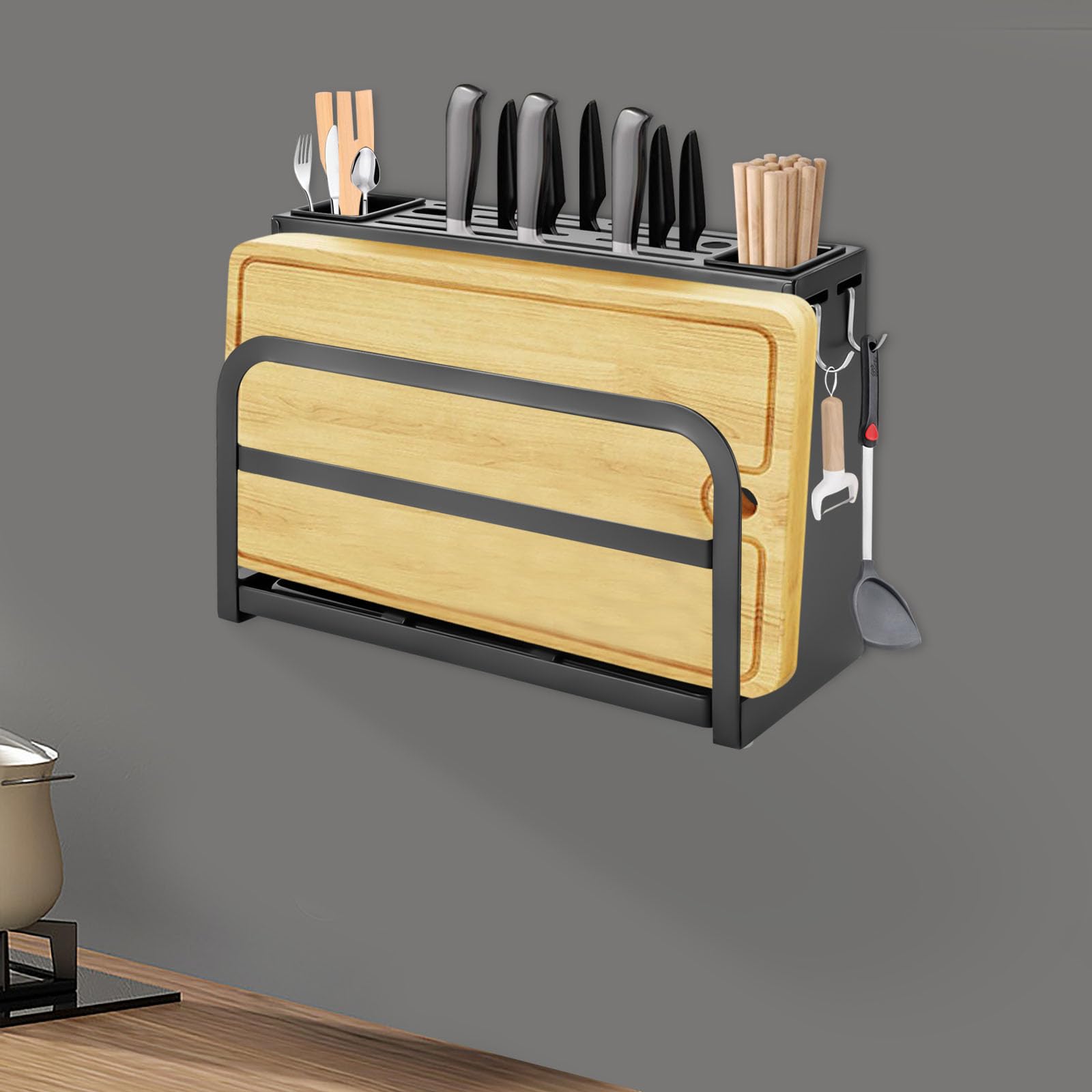 Bloque de cuchillos de acero al carbono negro, bloque para cuchillos sin cuchillo, soporte universal con soporte para utensilios, para cuchillos y tablas de cortar, almacenamiento en la cocina, varias