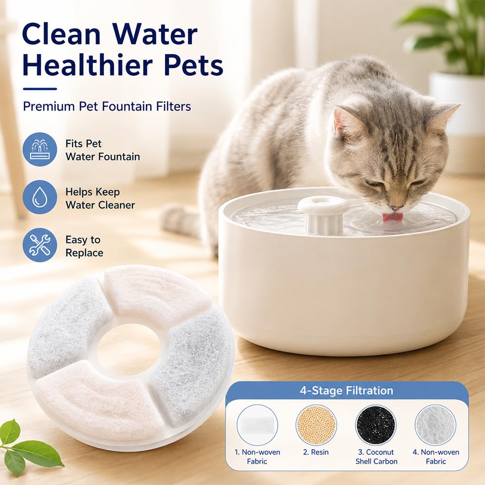 24 Filter Katzenbrunnen für Comsmart Stainless Steel Cat Water Fountain Aktivkohle Ersatzfilter Rund Filterkartusche für Katzen Hunde Trinkbrunnen