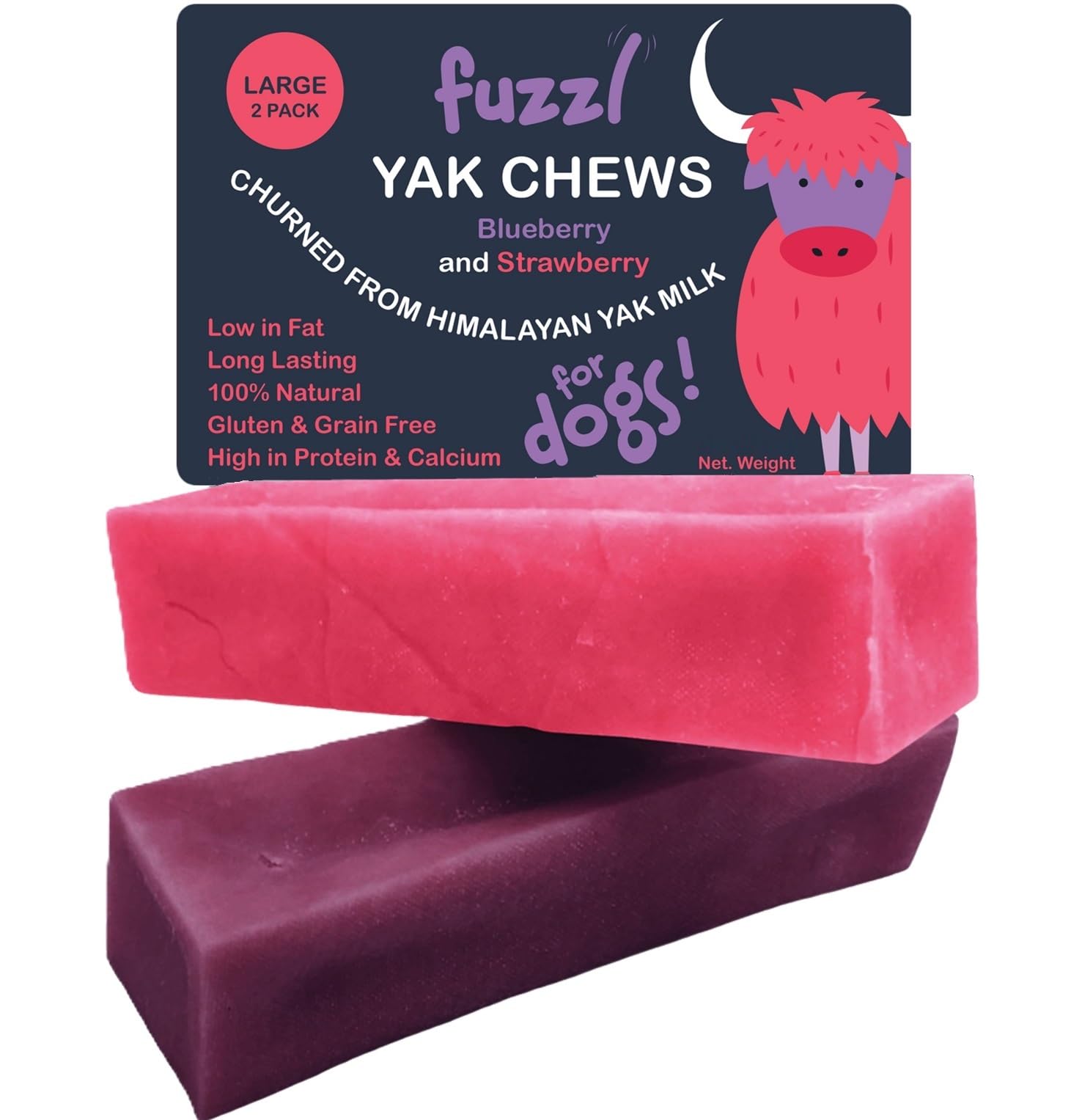Fuzzl Yak Chews Large 2 Pack Blueberry and Strawberry 260g - Himalayan Yak Chews for Dogs - Natural Dog Chew โ image 1