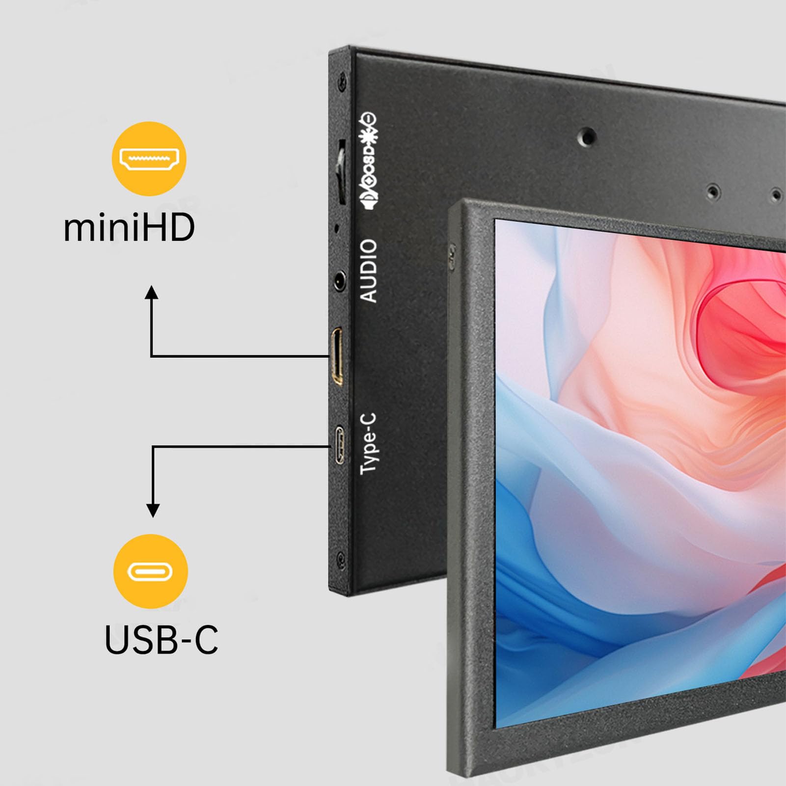 banapoy 7-calowy Ekran Monitora, 1024x600 IPS HD, Pełny Kąt Widzenia 170°, Dodatkowy Ekran VESA PC do Telewizora Komputerowego, Przenośny Przedłużacz Ekranu Dotykowego, Interfejs