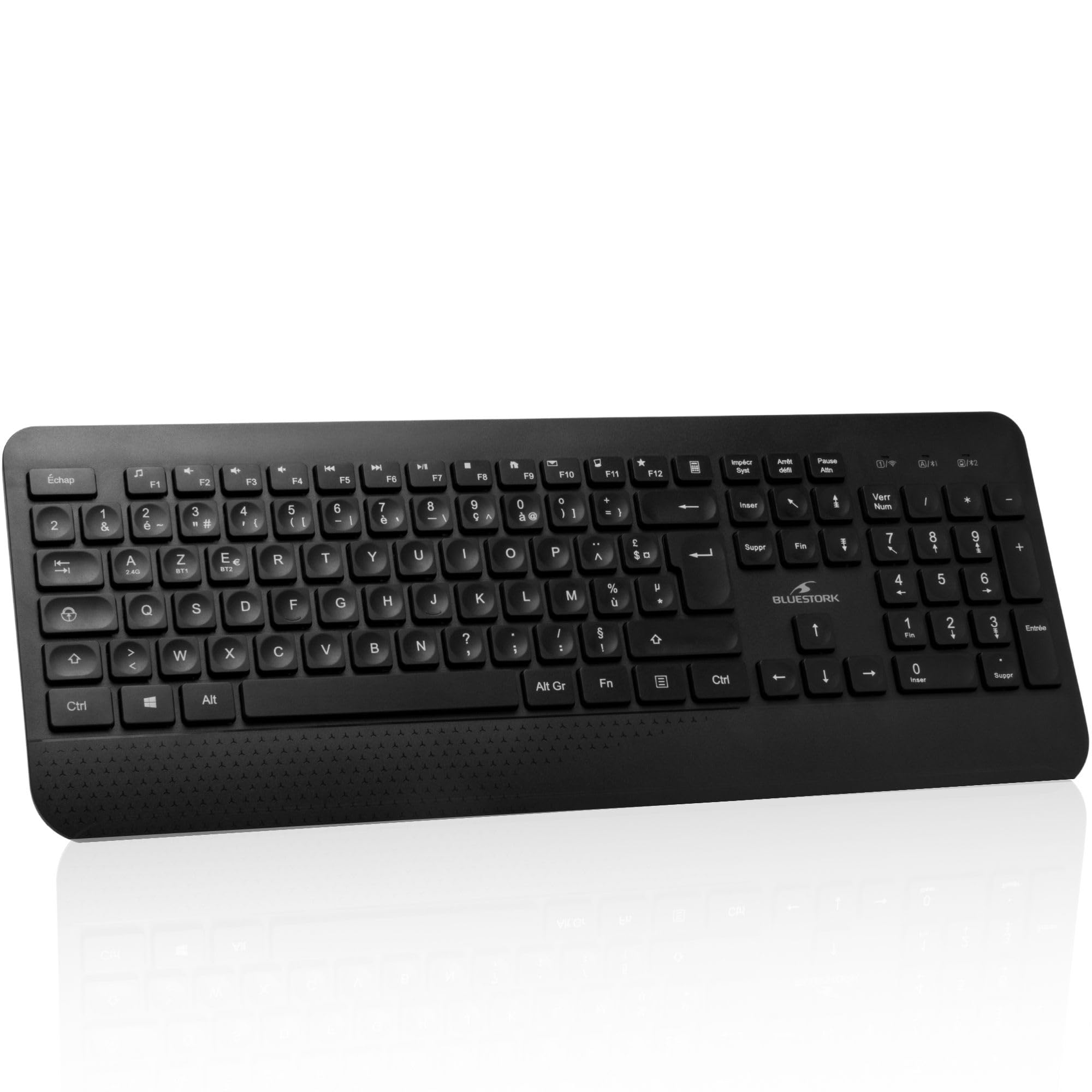 Bluestork KB Office R2 - Teclado inalámbrico, Dos Conexiones BT / 2,4 GHz, Teclado Bluetooth PC, Recargable USB-C, 70 h autonomía, silenciador - Windows/Tablets/Móviles - Disposición AZERTY Francesa