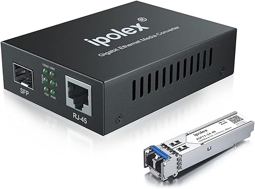 ipolex Convertidor de medios Gigabit LC monomodo de fibra a Ethernet, con un módulo SFP EX, 1310 nm, SMF, hasta 40 KM, convertidor de medios de