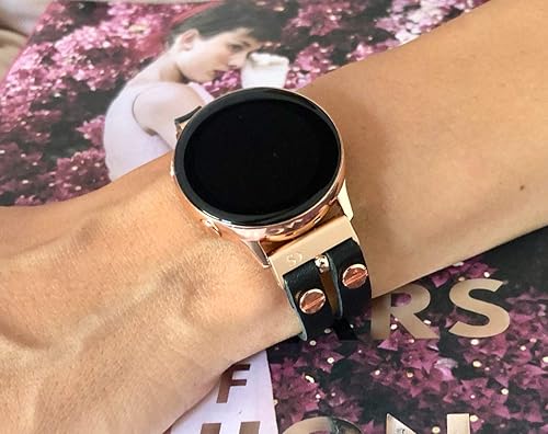 Miniatura 3 de Double Strap Black Leather Bracelet For Samsung Galaxy 42mm Watch Adjustable Size Band Rose Gold Jewelry Smartwatch Women Wristband