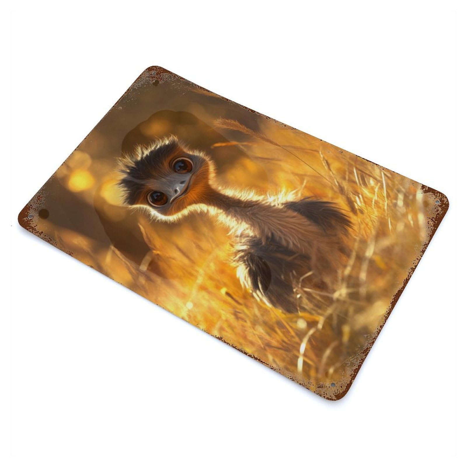 Cute Ostrich Chick Rusty Metal Tin Sign 11.8"x7.9", Ideal for Shed, Workshop And Garage Wall Decor