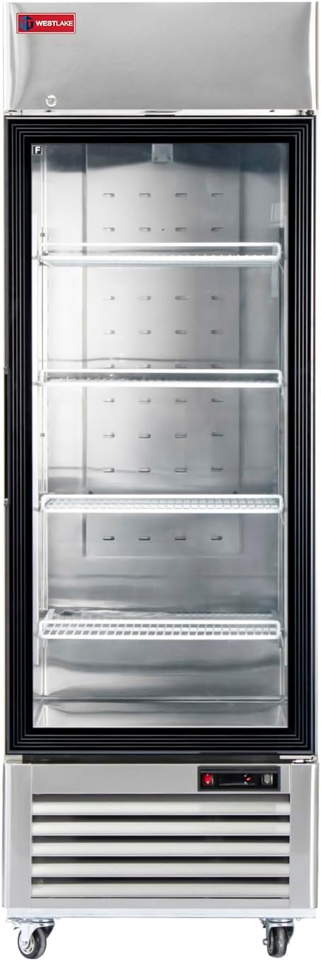 WESTLAKE 27" W Commercial Display Freezer Single Glass door 23 Cu.ft Stainless Steel Merchandiser Reach-in Upriht Fan Cooling Digital Temperature Control Display Freezer for Restaurant, Bar, Shop, etc