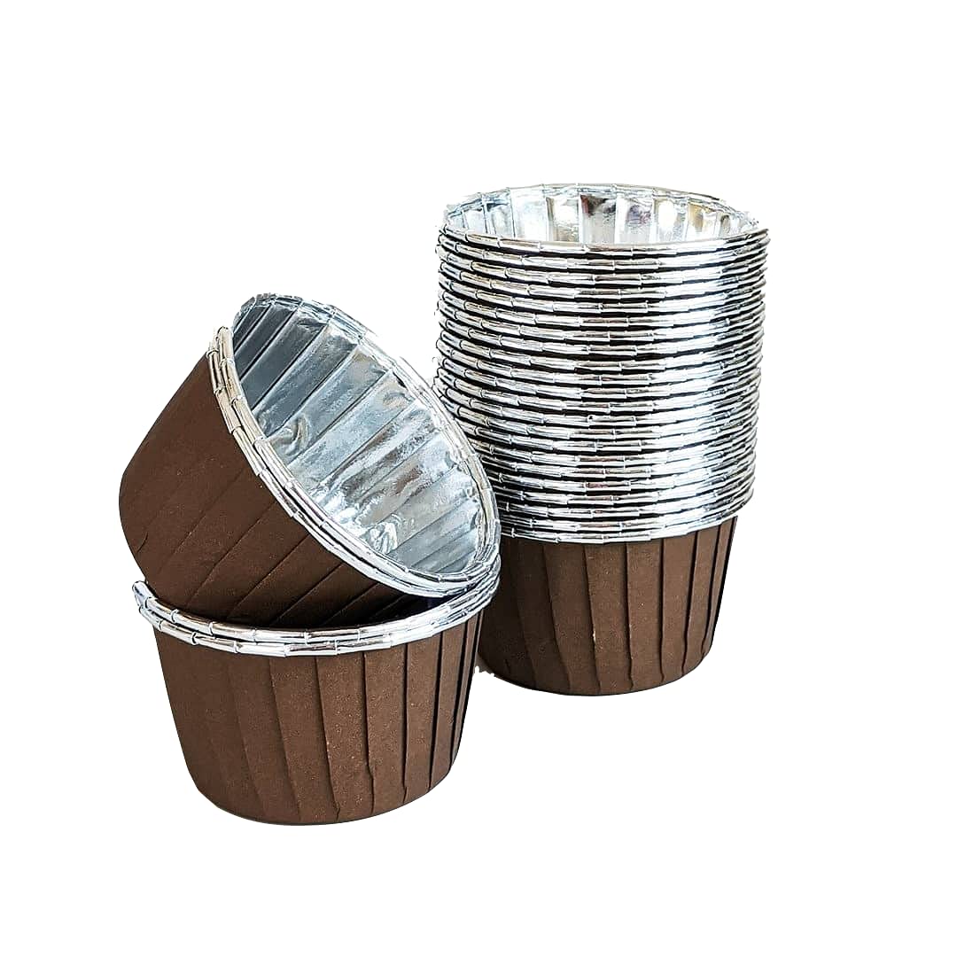 Cups & Cases Pleated Baking Cups Greaseproof Standard Size Sturdy Cupcake Cases (48, Brown & Silver) โ image 1