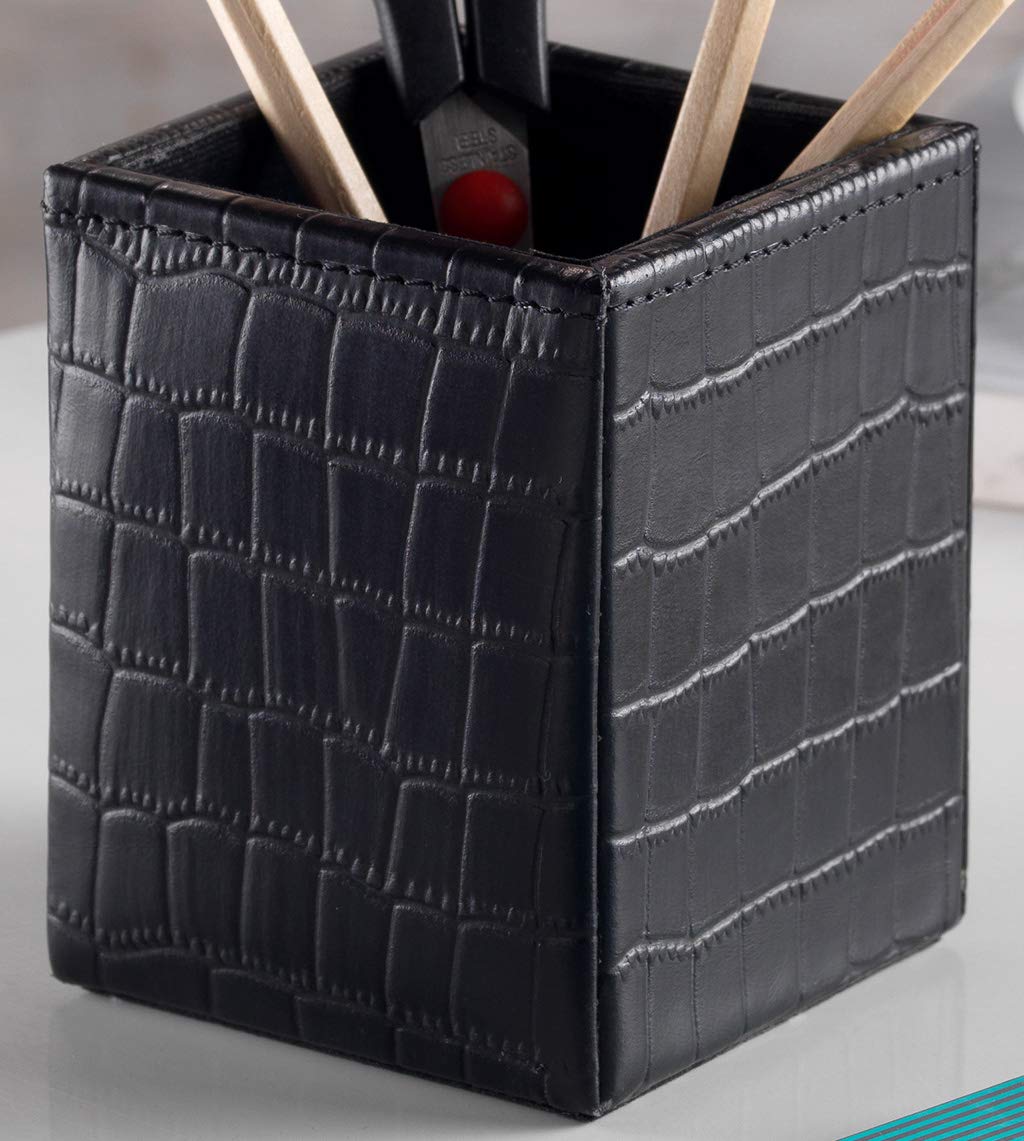 Zale Yardley Black Crocodile Leather Pen Pencil Cup Holder Uk 8 X 8Cm