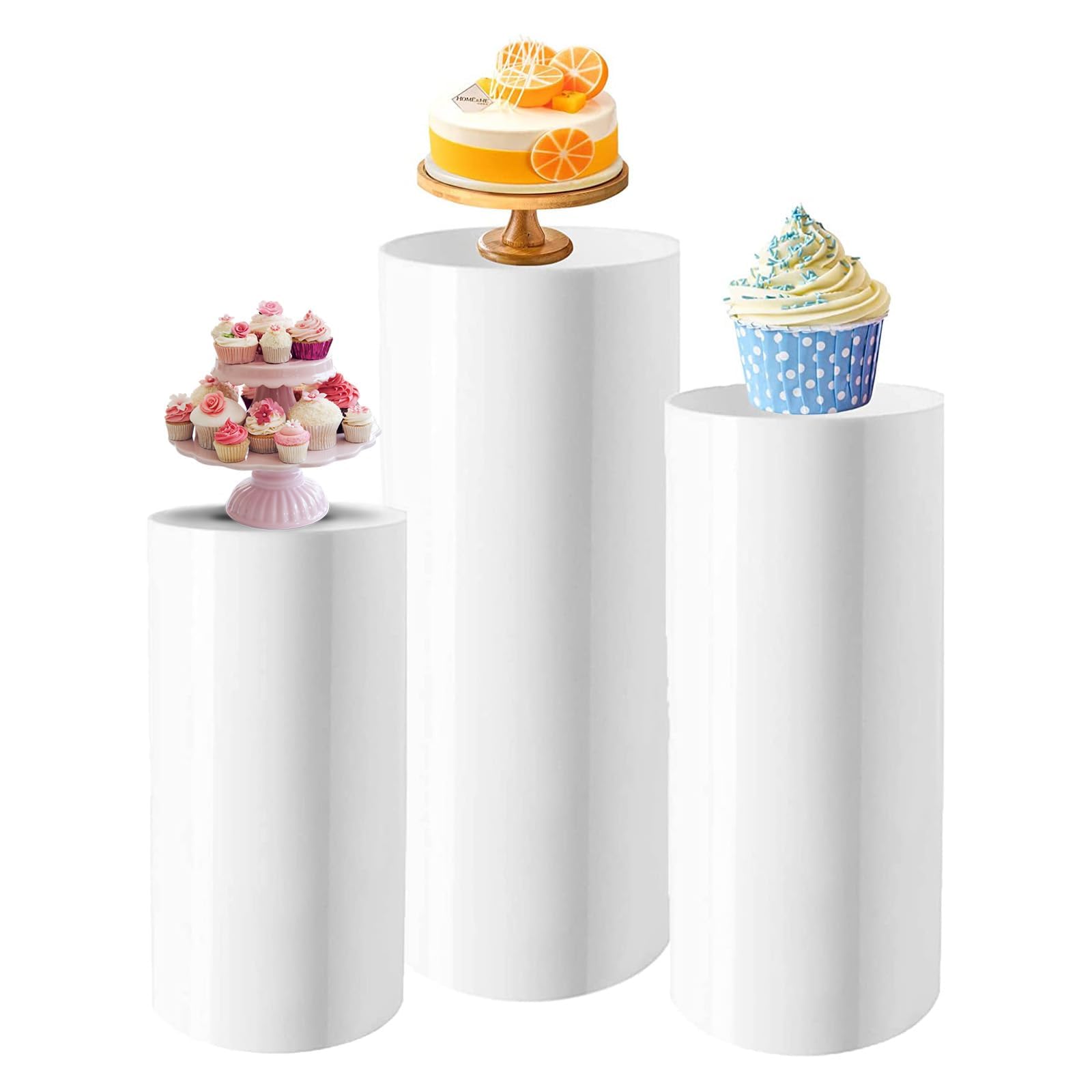 3 PCS,Juego de 3 Soportes cilíndricos Blancos, pilares Redondos para exhibición de Pasteles y Flores para Bodas, cumpleaños, Baby Showers y Eventos de Navidad