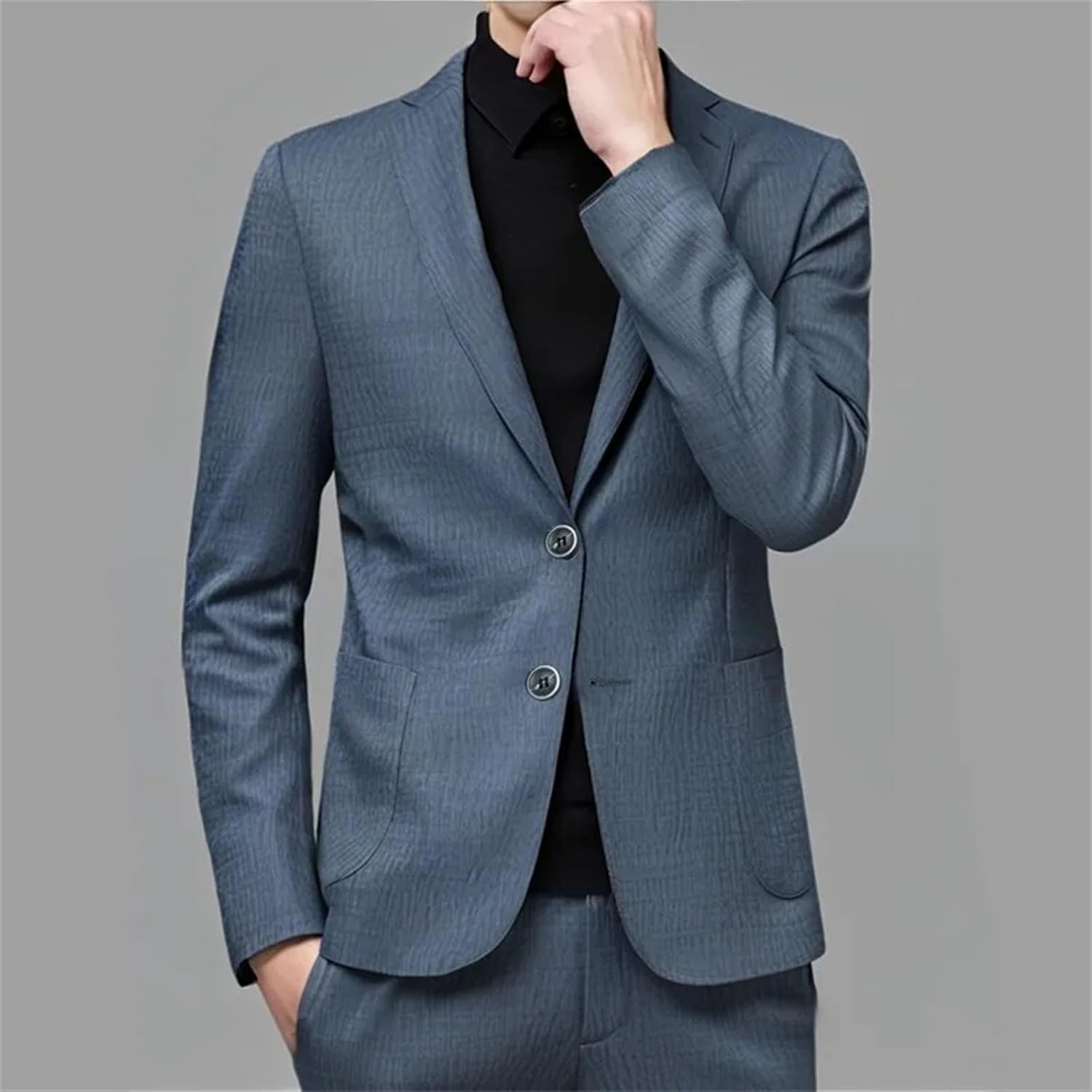Men Solid Color Fashion Long-sleeved Trend banquet business Casual Simple Suit Jackets