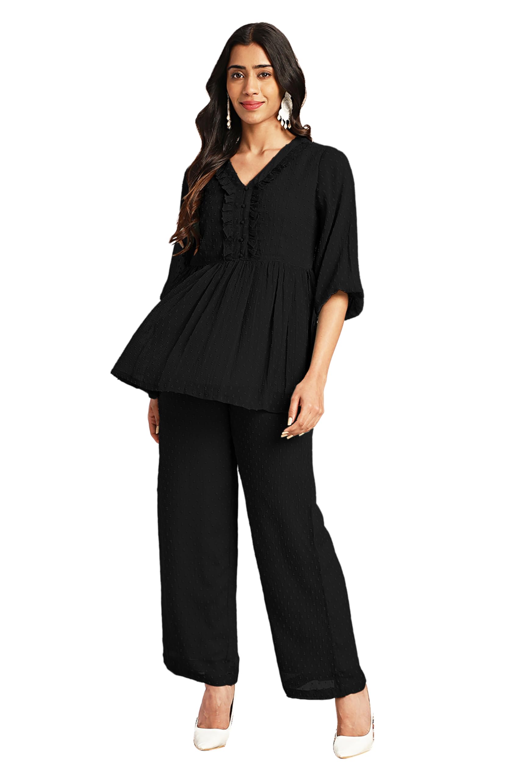 janasya Women's Dobby Chiffon Woven Design Co-Ord Set-picture-42