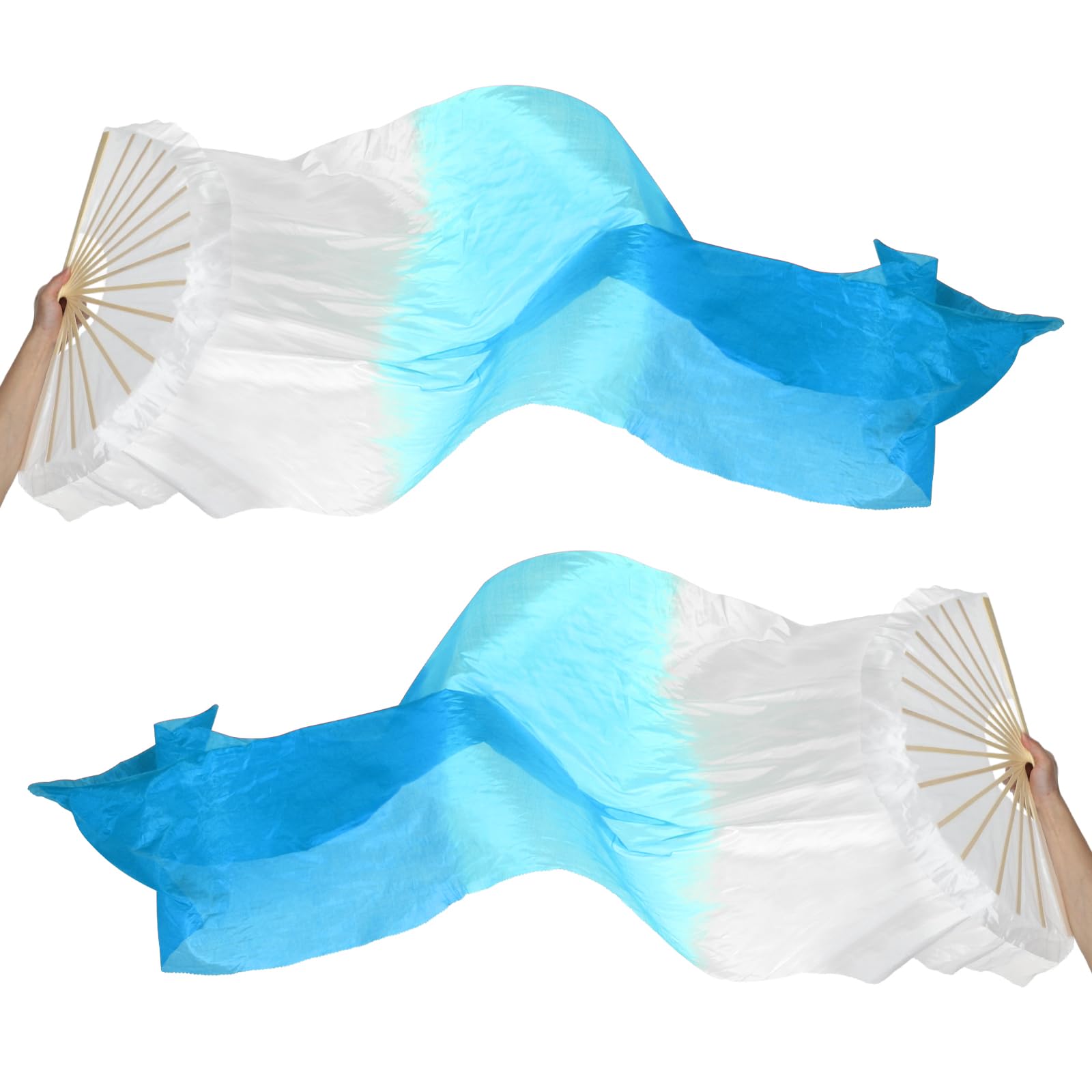 PATIKIL 16 Fan Belly Dance Silk Fan Veil 71"