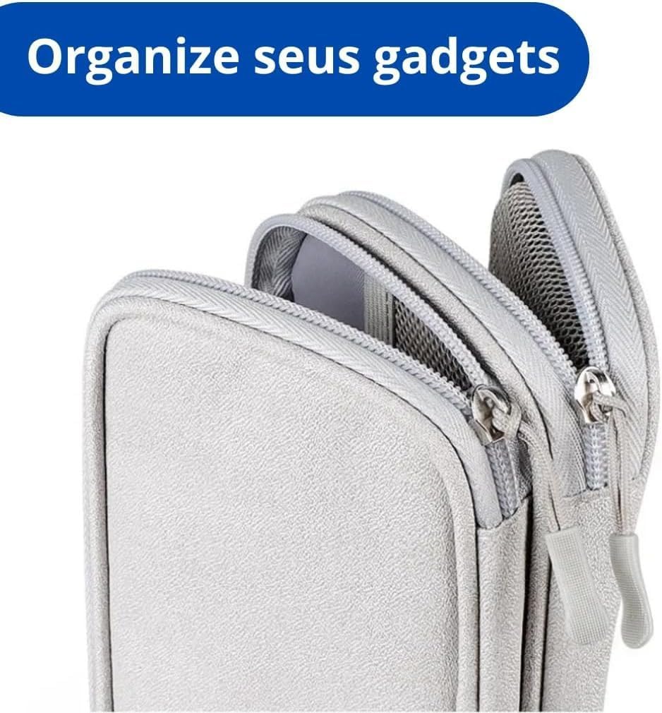 Bolsa Organizadora de Acessórios Eletrônicos Estojo Para Cabos Portátil Impermeável com 2 Camadas e Alça de Transporte Ideal para Cabos, Carregadores e Viagem -WDG COMÉRCIO