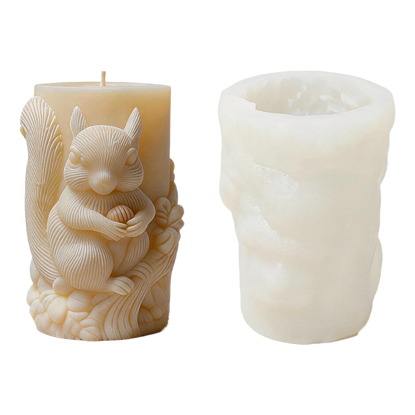 Alksubbm Squirrel Carving Cylinder Silicone Mold for Making Soap Gypsum Ornament Holiday Decoration Epoxy Resin Craft Cylindrical Cast