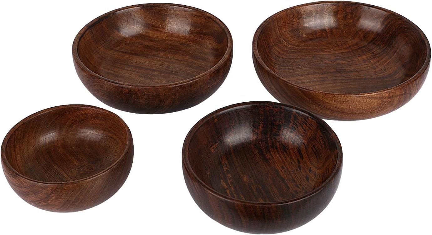 Zestaw drewnianych misek do serwowania, ręcznie wykonane wielofunkcyjne miski kuchenne do użytku domowego, elegancki design, zestaw 4 sztuk, idealne na przekąski lub naczynia, każda 30 ml