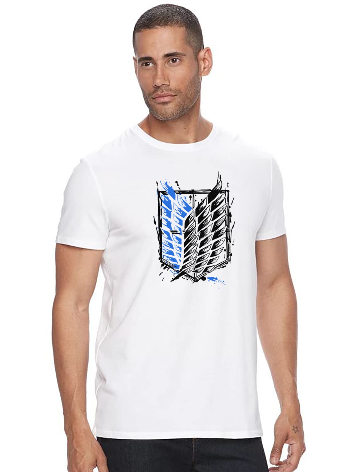 ADRO 100% bawełna lycra t-shirty dla mężczyzn, 3-pak, normalne dopasowanie, koszulka z nadrukiem, okrągły dekolt, pół rękawów, koszulki męskie