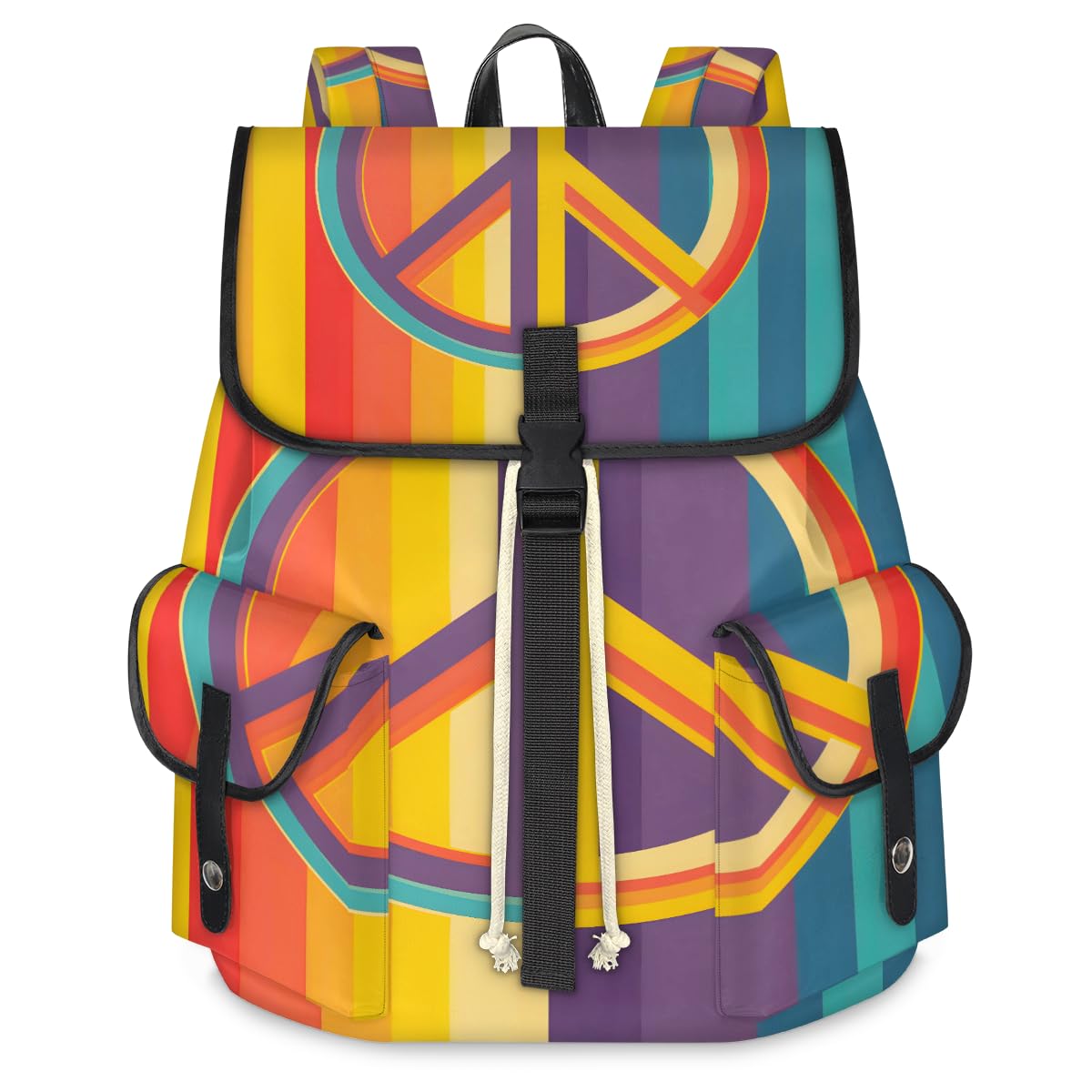 Rainbow Peace Sign Travel Laptop Backpack for Women Men Large Capacity Waterproof 15 Inch Computer Drawstring Nurse Casual Daypack for Travel Sports