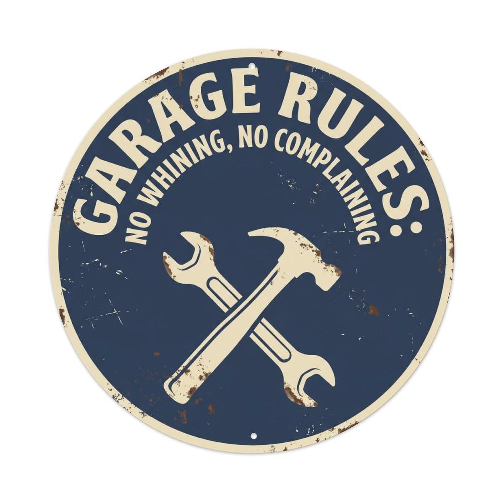 Vintage Funny Garage Rules No Whining Warning Metal Tin Sign