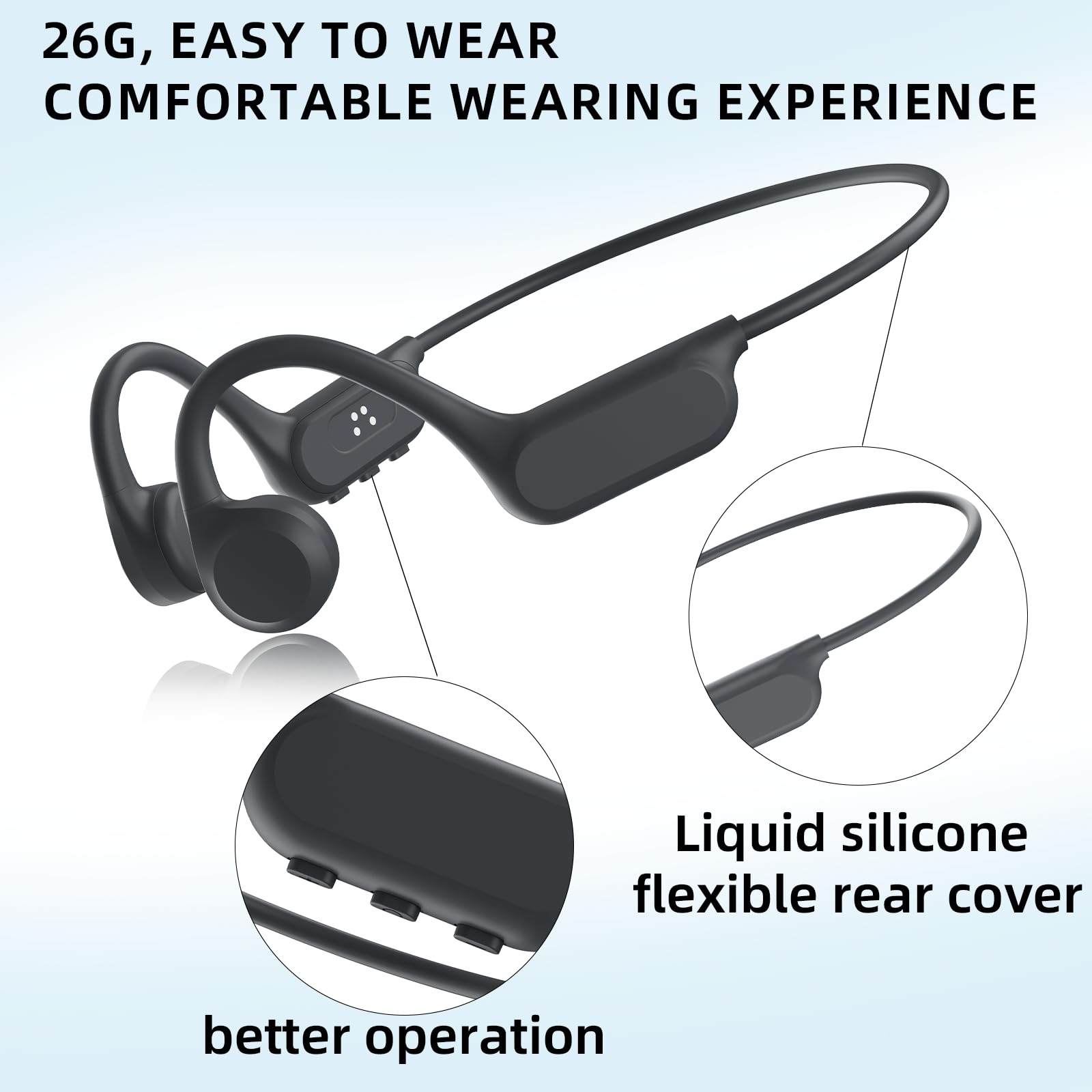 Auriculares de conducción ósea de natación, Bluetooth 5.3, auriculares inalámbricos de oreja abierta con micrófono, 32 GB MP3, hasta 15 horas de reproducción, auriculares impermeables IP68 para correr