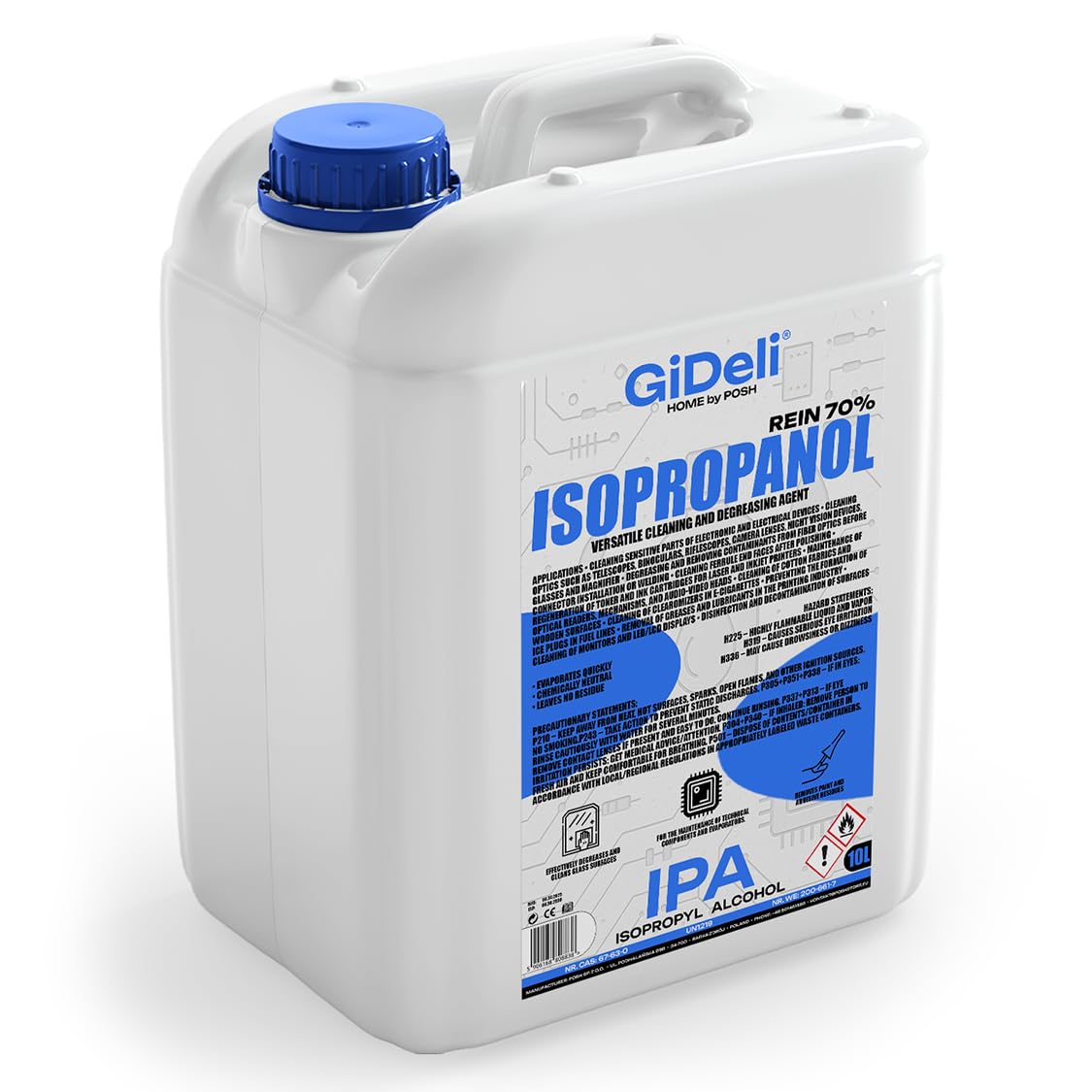 GiDeli Isopropanol 70% 10 litros limpiador de alcohol isopropílico alto porcentaje IPA alcohol limpiador para la limpieza de componentes electrónicos, lentes y pantallas