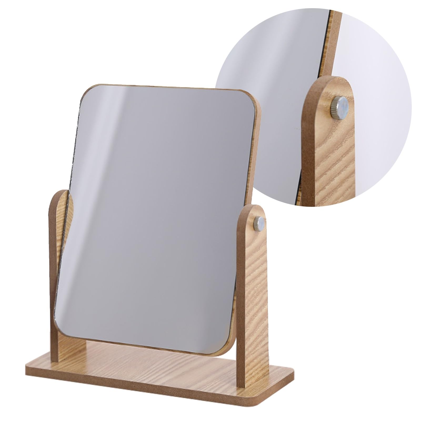 SDCFFC 360°Rotation Vanity Mirror, Small Desk Table Mirror, Standing Cosmetic Mirror, Wooden Makeup Mirror