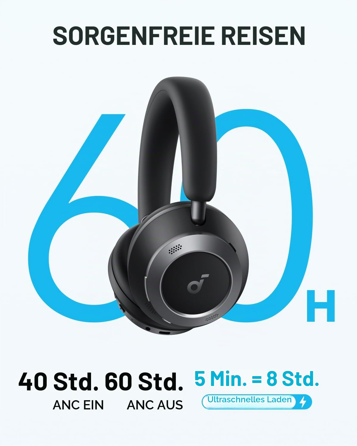 soundcore by Anker Space One Pro Kabellose Kopfhörer, Adaptives aktives Noise Cancelling, 6 Mikros, Faltbar bequem, 60h Akku, Verlustfrei, Schnellladen, Hi-Res Wireless Audio LDAC (Generalüberholt)