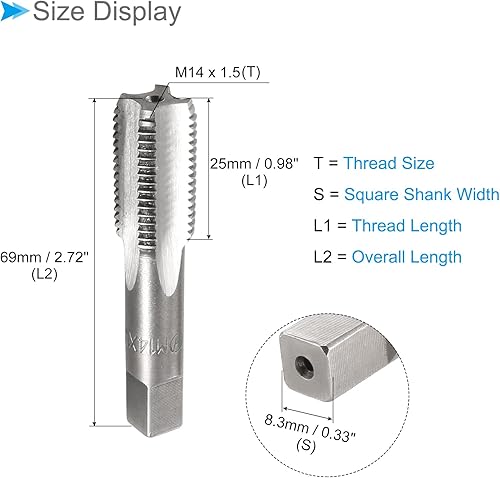 Vista 2 de Tapones de roscado a mano, rosca M14 x 1.5, herramienta métrica de aleación de acero, rosca inferior cónica