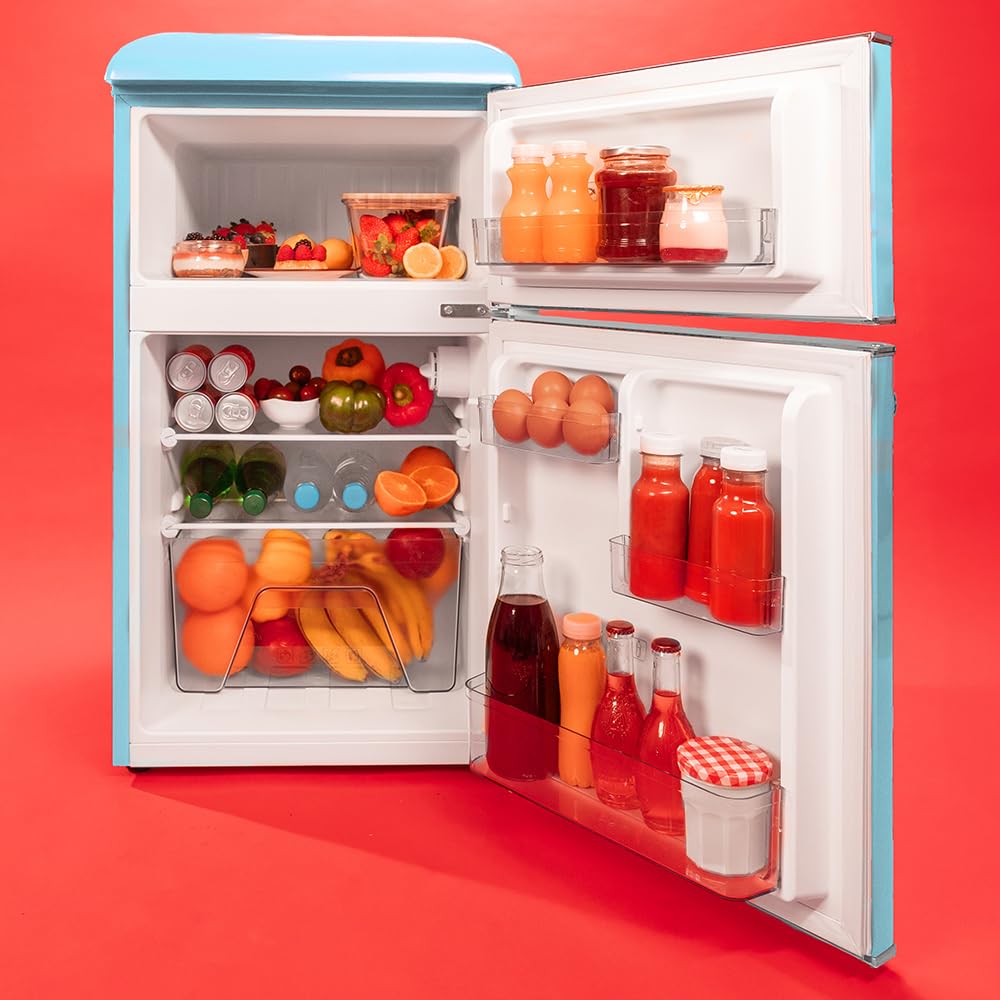 Cecotec Bolero CoolMarket 2D Origin 86 Blue E Réfrigérateur 2 Portes 86L Retro Total No Frost IceBox Bleu