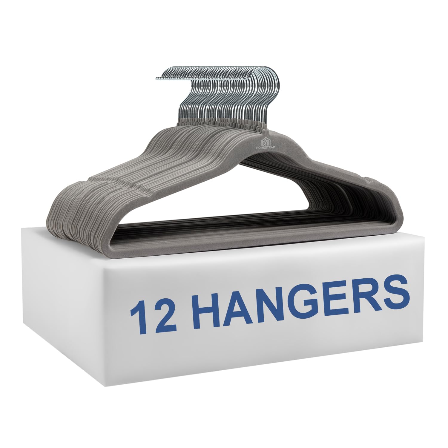 Homestrap Velvet Grey Anti-Slip Hanger (Pack of 12)| Heavy Duty Suit Hangers with 360° Rotating Hooks| Lightweight, Strong and Ultra-Thin Hangers (Grey)