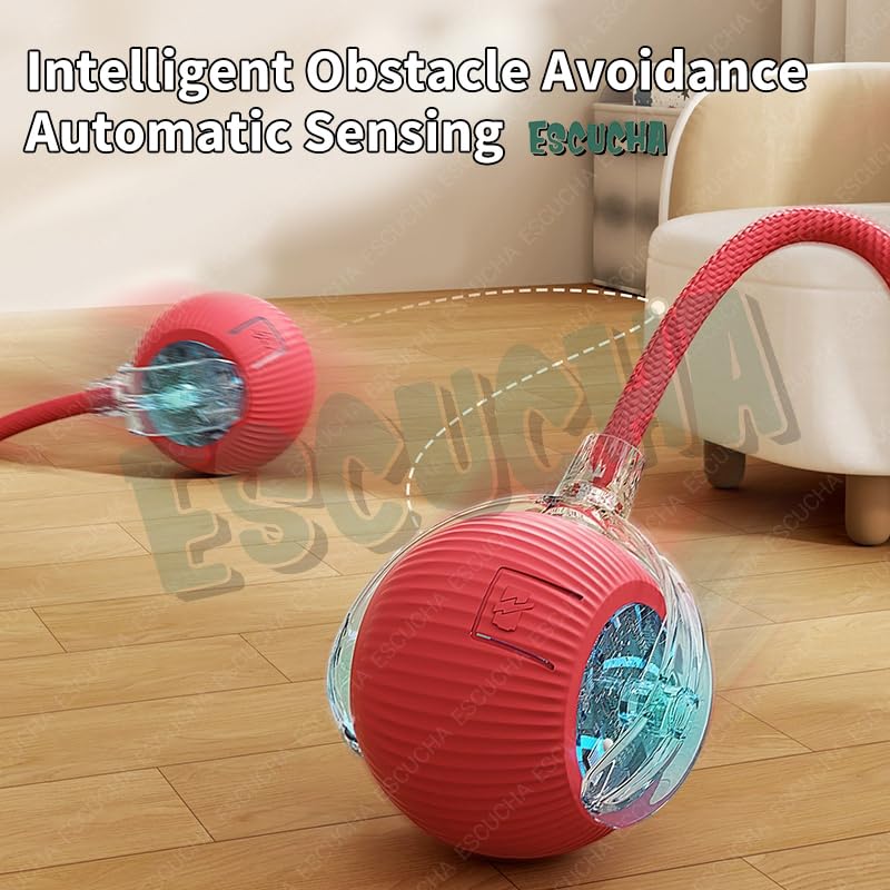 Image of ESCUCHA Interactive Cat Ball Toy with Rope Tail, Smart Rolling Ball for Indoor Cats and Dogs (Multicolor)